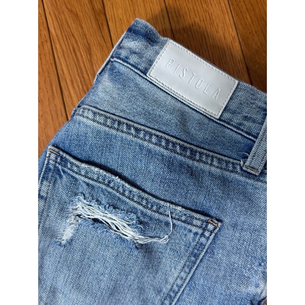 Pistola High Rise Distressed Straight Leg Jeans Medium Wash Blue Women Size 29